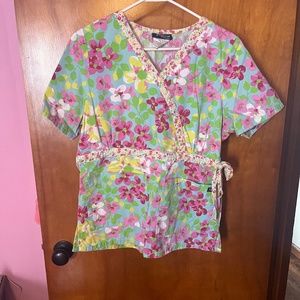 Small floral Scrub Top with side ties